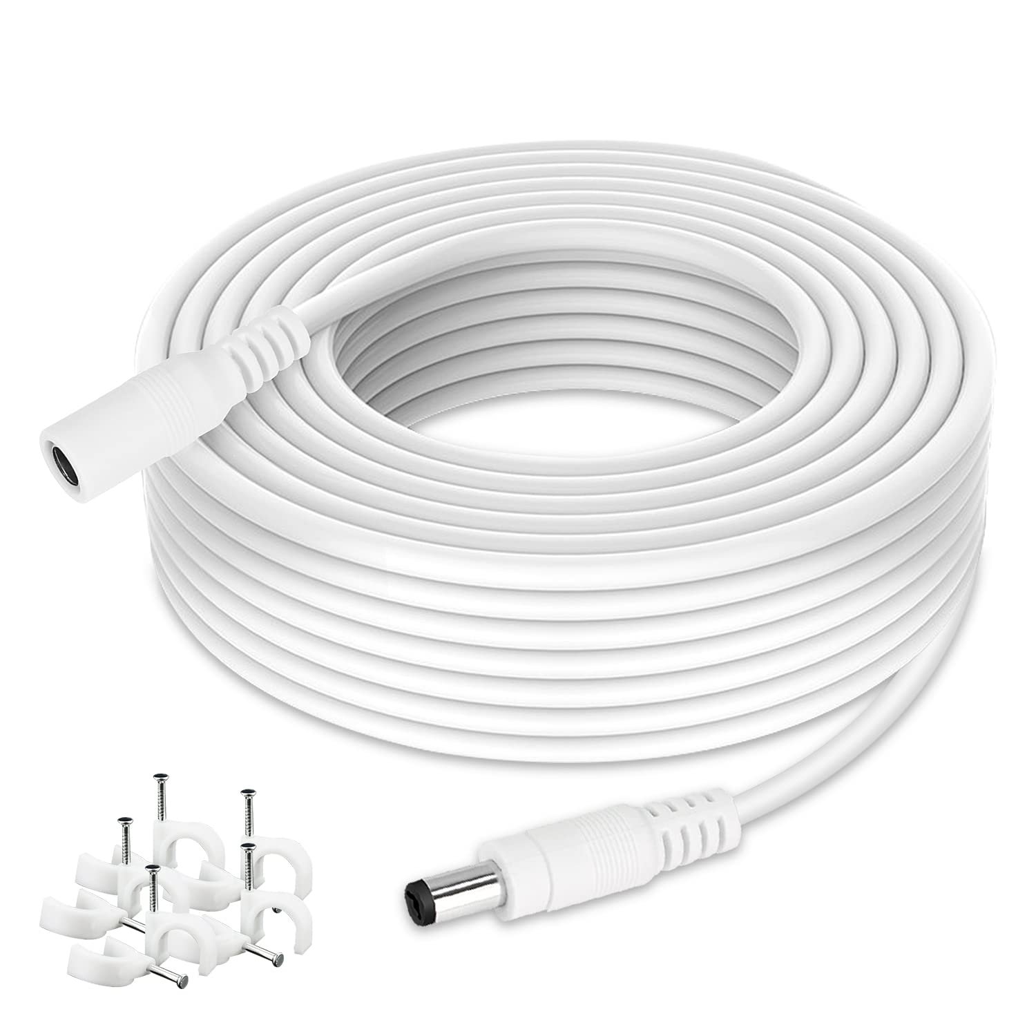 Power Extension Cable 33ft 2.1mm x 5.5mm Compatible with 12V DC Adapter Cord for CCTV Security Camera IP Camera Standalone DVR (33ft, DC5.5mm Plug White)
