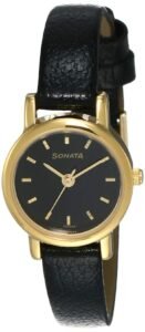 Sonata Quartz Analog Black Dial Black Leather Strap Watch for Women – NT8976YL03W