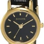 Sonata Quartz Analog Black Dial Black Leather Strap Watch for Women – NT8976YL03W
