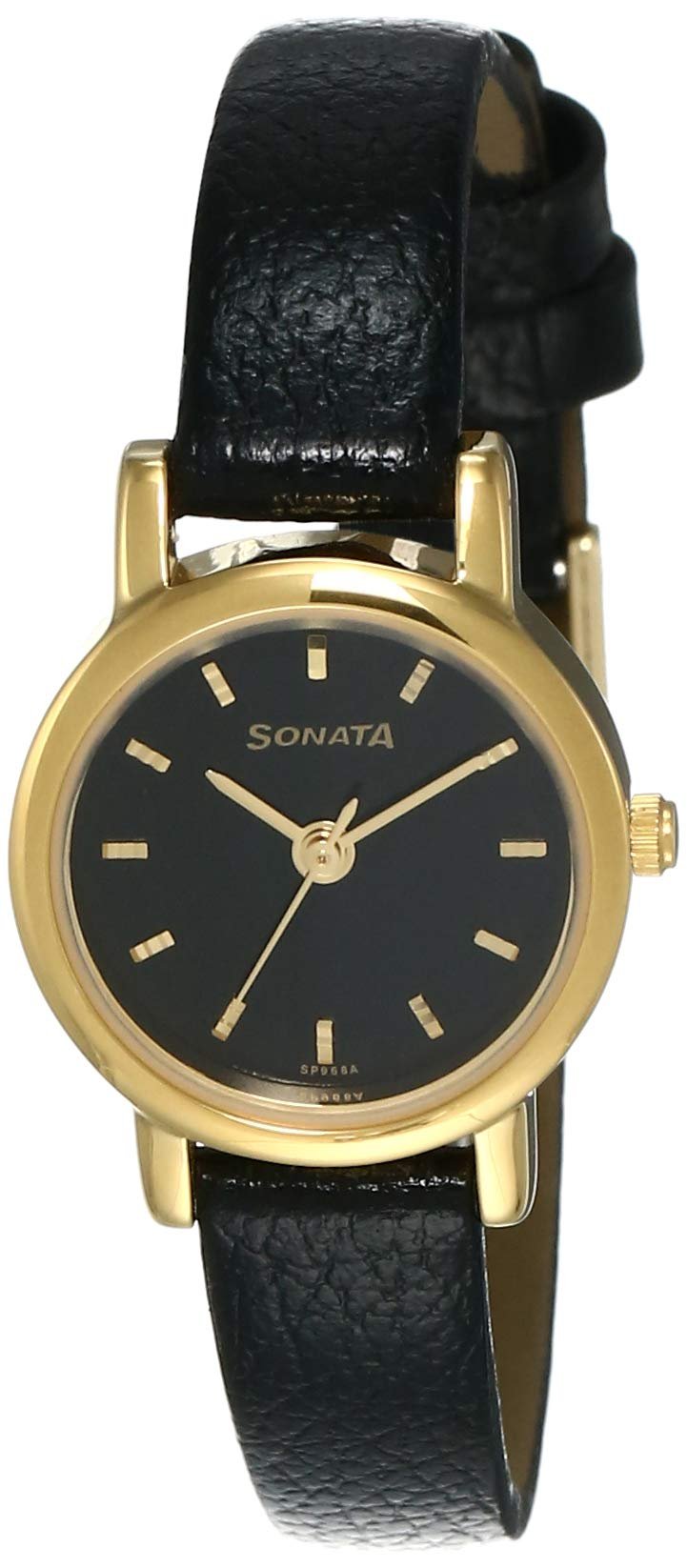 Sonata Quartz Analog Black Dial Black Leather Strap Watch for Women – NT8976YL03W