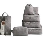Styleys Polyester Blend Travel Organizer Packing Cubes Luggage Organiser Garment Storage Bags With Shoe Bag (Set Of 7, Grey – S11093)