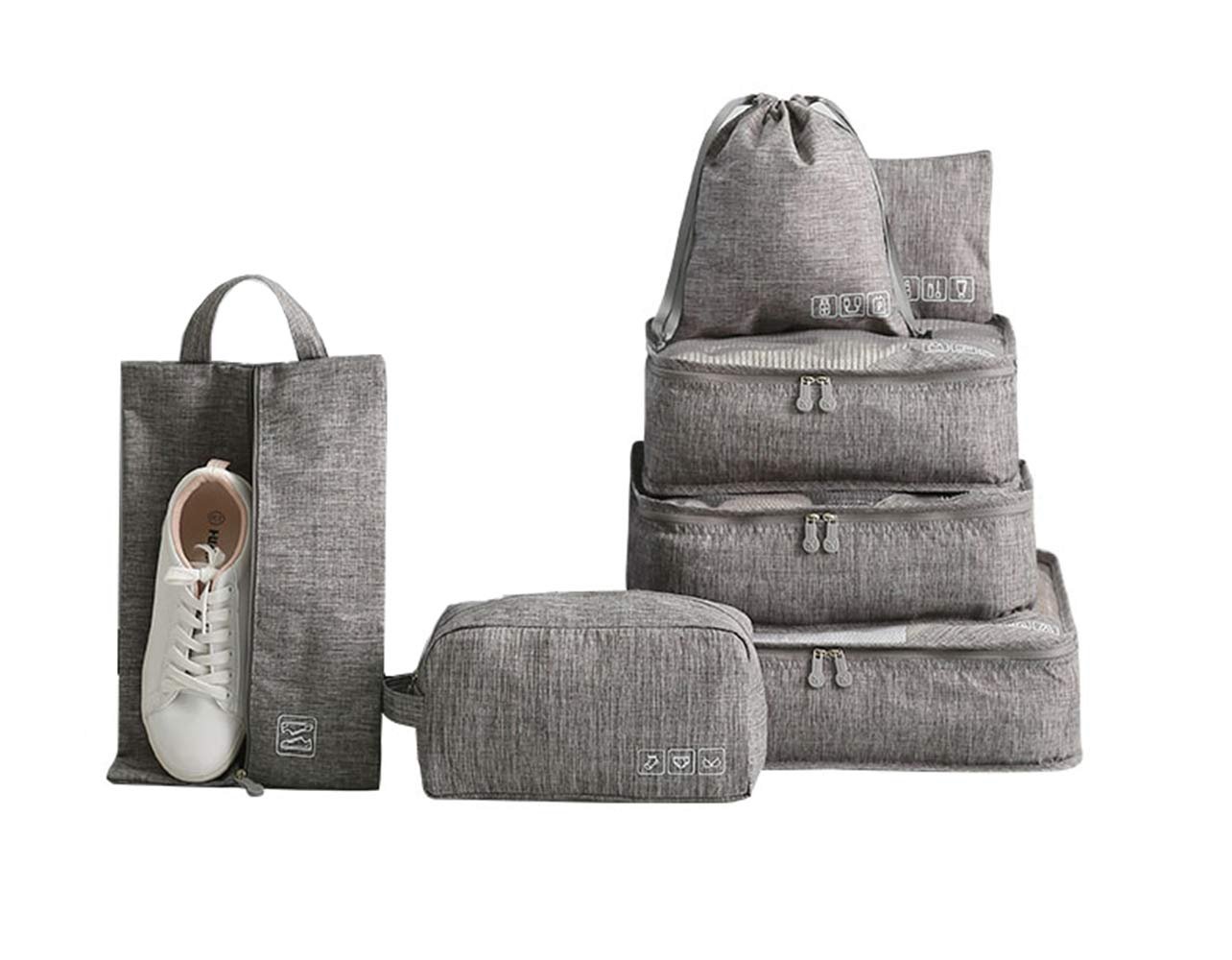 Styleys Polyester Blend Travel Organizer Packing Cubes Luggage Organiser Garment Storage Bags With Shoe Bag (Set Of 7, Grey – S11093)