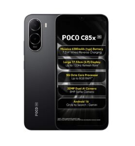 POCO C85x 5G Smartphone, Elite Black, 6.9 Inch Display, 32MP Dual AI Camera, 6300mAh Battery, 64GB Storage, 4GB RAM, Android 16