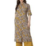 rytras Women Cotton Printed A-Line Kurta with Palazzo Pant Set