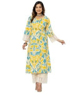 rytras Women Cotton Printed A-Line Kurta with Pant