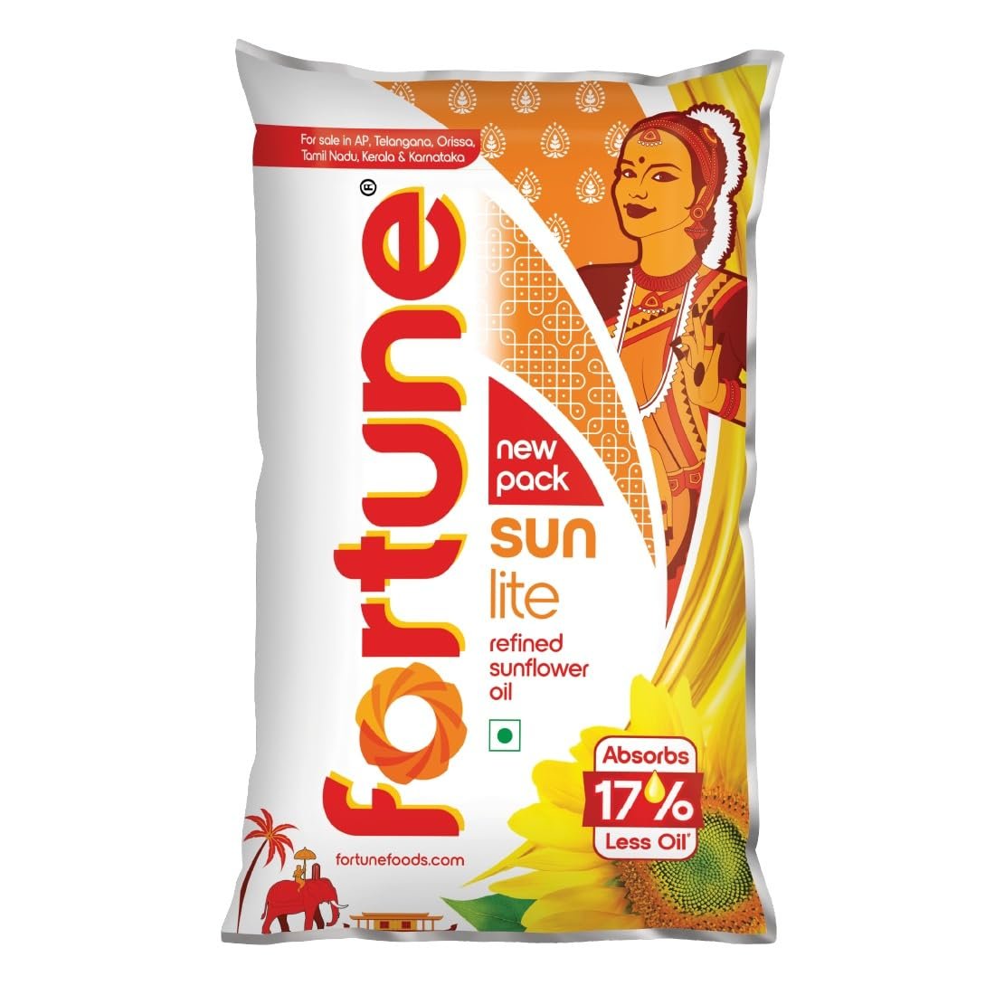 Fortune Sunlite Refined Sunflower Oil, 910gm/1L Pouch (Weight May Vary)