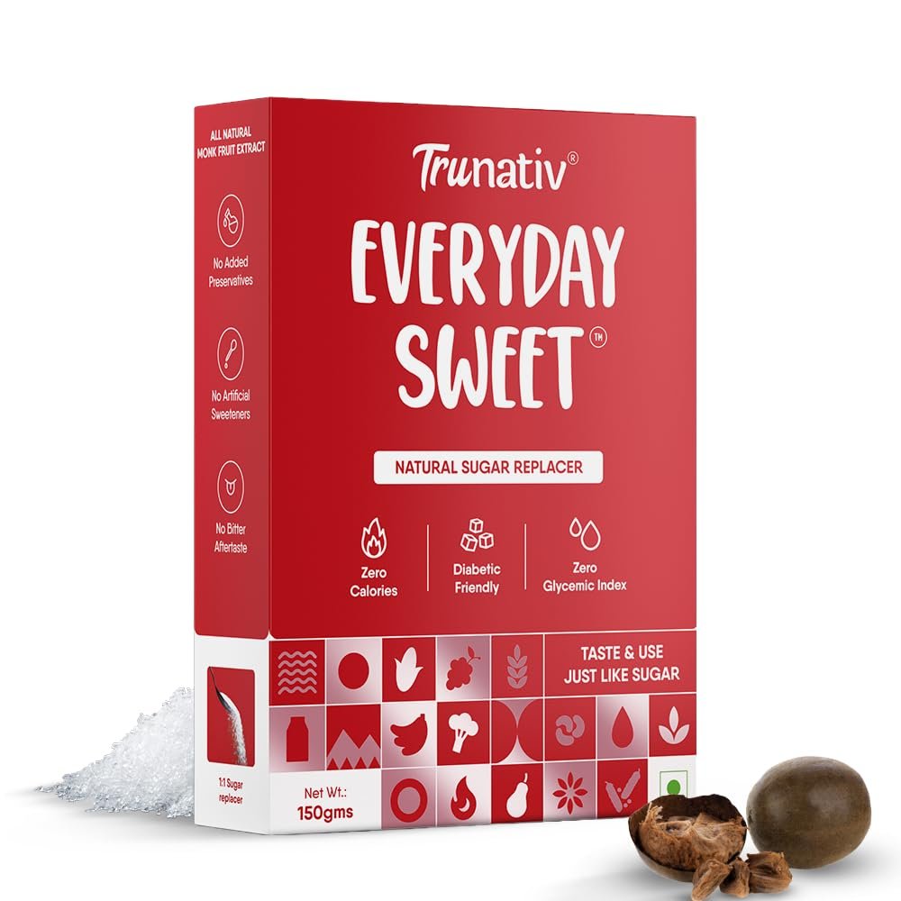 Trunativ Everyday Sweet | Erythritol & Monkfruit Sweetener Powder Loose Sugar Like Sweetener | Zero-Calorie Sugar Substitute | 1:1 Sugar Replacer for Cooking & Baking | Keto & Diabetic Friendly | 150g (Pack of 1)