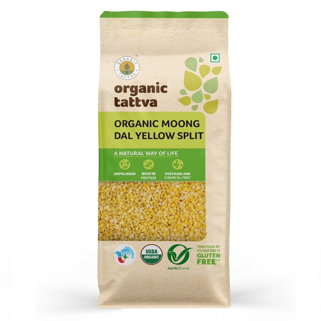 ORGANIC TATTVA Mung Dal 1 kg | Yellow Moong Dal Split | Unpolished Organic Fresh & Natural Grocery Item | Healthy & Protein-Rich for Everyday Cooking