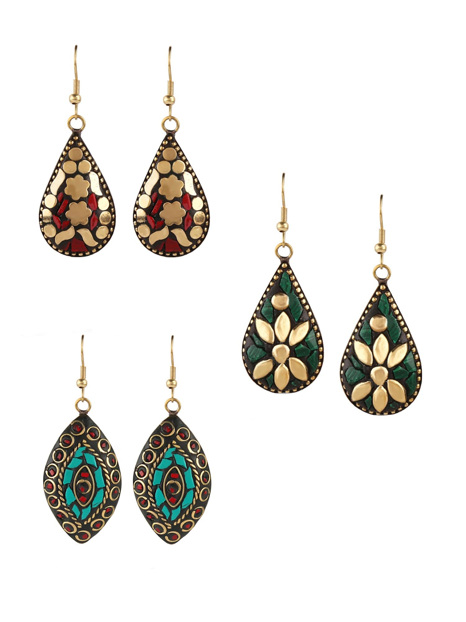 Yellow Chimes Drop Earrings For Women | Traditional Women Earrings Sets | Ethnic Combo Set Tibetan Laac Drop Earrings For Girls Accessories Jewellery | Birthday Anniversary Gift for Girls Women