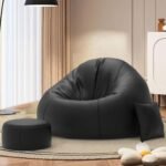 Biggie Bean Bag Chair with Beans Filled 4XL Bean Bag Sofa with Free Cushion and Footrest – Official : Puffluxe Combo (Matching Color : Regular, Black)