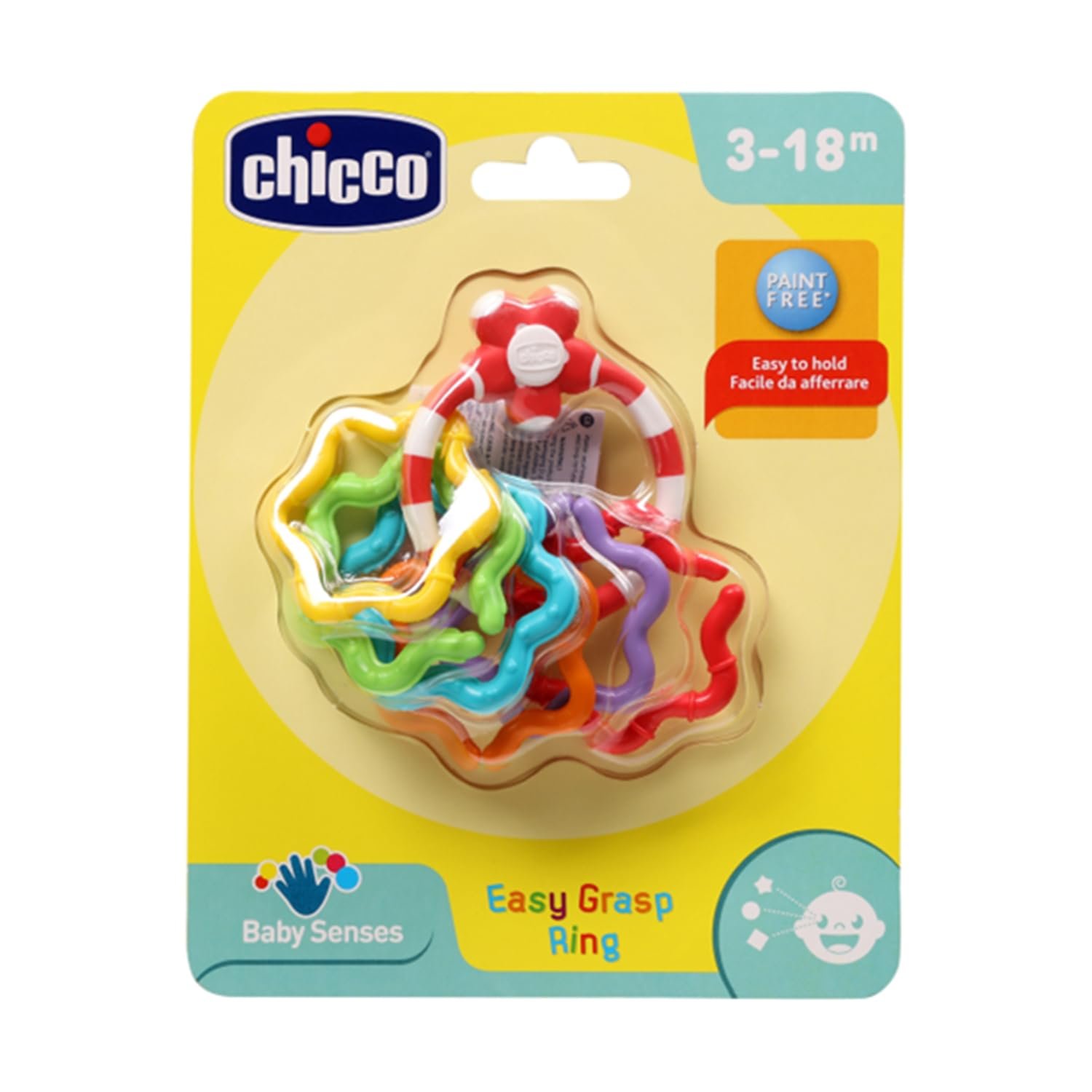 Chicco Easy Grasp Rings| Rattle for Babies, Infants & Toddlers of 3 to 18 months| 6 Detachable Colorful Rings for Sensory Play |Paint-free