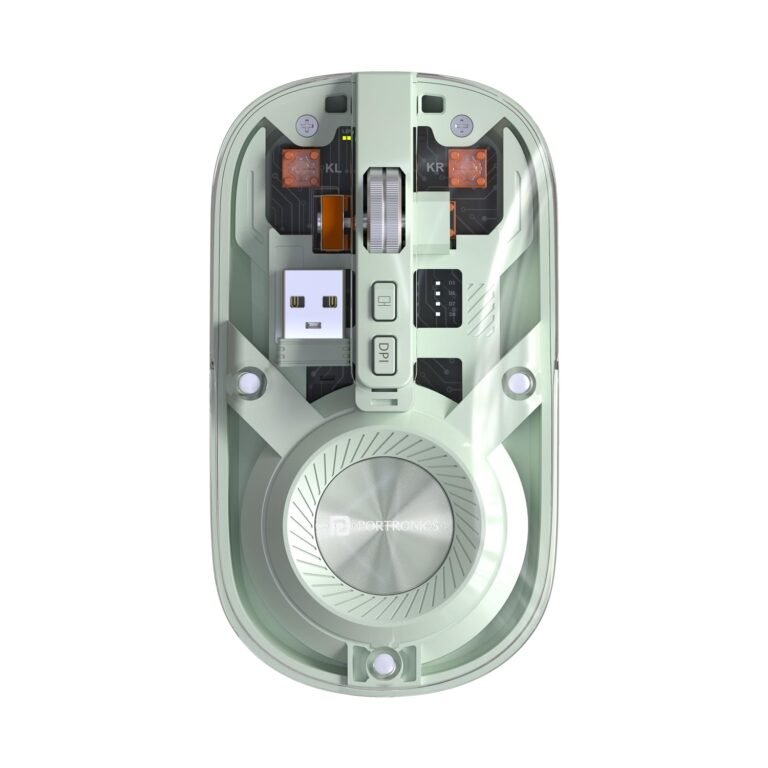 Portronics Toad 8 Transparent Wireless Bluetooth Mouse with Dual Wireless (BT + 2.4 GHz), Rechargeable Battery, Noise-Free Clicking, Show/Hide Desktop, Multi-Device Pair, Adjust Sensitivity (Green)