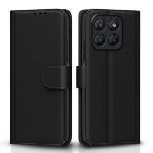Pikkme Flip Cover for Motorola Moto G37 Power 5G Leather Finish | Inside TPU with Card Pockets | Wallet Stand and Shock Proof | Complete Protection Flip Case (Black)