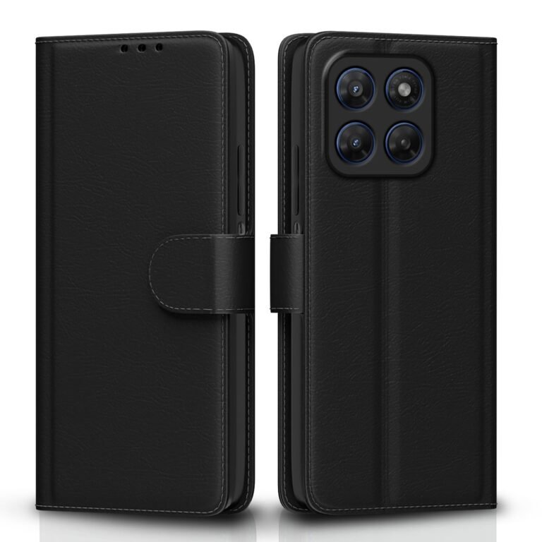 Pikkme Flip Cover for Motorola Moto G37 Power 5G Leather Finish | Inside TPU with Card Pockets | Wallet Stand and Shock Proof | Complete Protection Flip Case (Black)