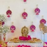 Divyakosh Lotus Hanging for Decoration | Handmade Wall Decor with Jhumki Style | Set of 6 Pink/Rani | Export Quality Lotus for Home, Temple & Pooja Room Decor | Diwali, Wedding & Festival Decoration