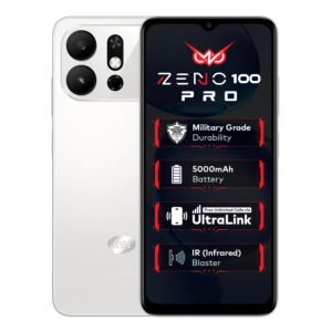 Zeno 100 Pro | 3GB RAM + 5GB Virtual RAM, 64GB Storage | 5000mAh Battery | UNISOC Octa-Core Processor | DTS Sound | Military Grade Protection | 6.6″ 90Hz HD+ Display | Android 15 Go | Cloud White