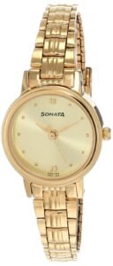 Sonata Quartz Analog Gold Dial Gold Metal Strap Watch for Women – NT8096YM02