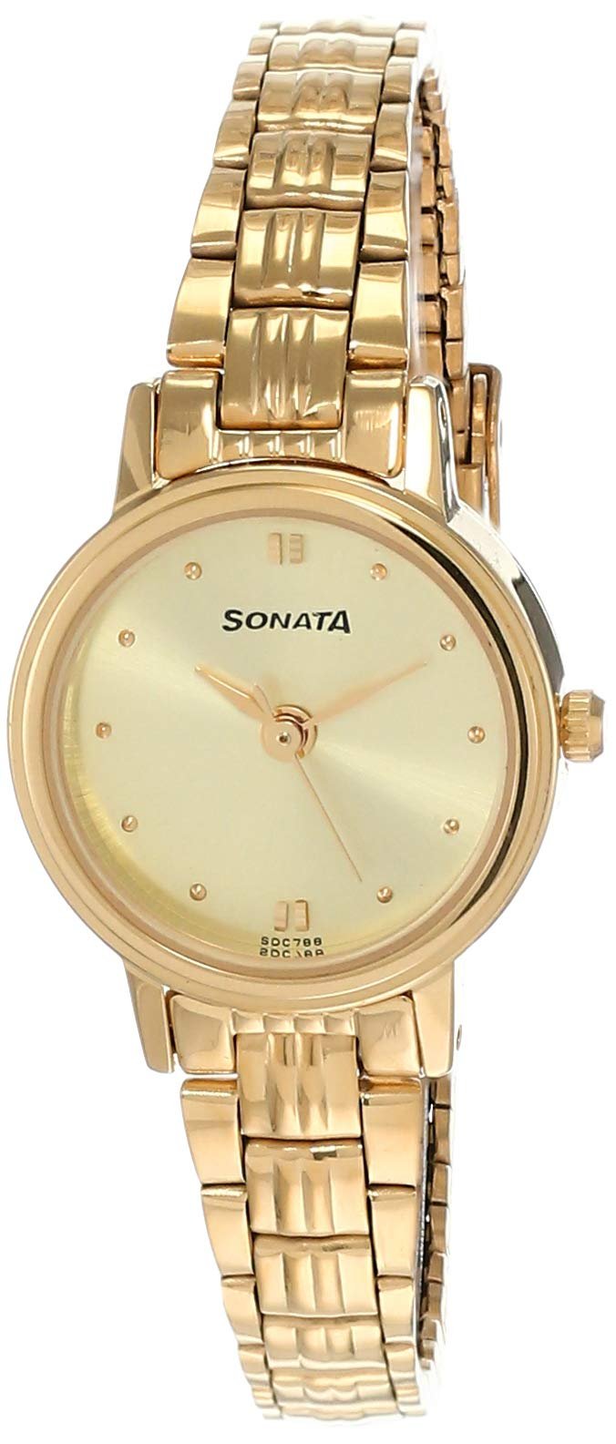 Sonata Quartz Analog Gold Dial Gold Metal Strap Watch for Women – NT8096YM02