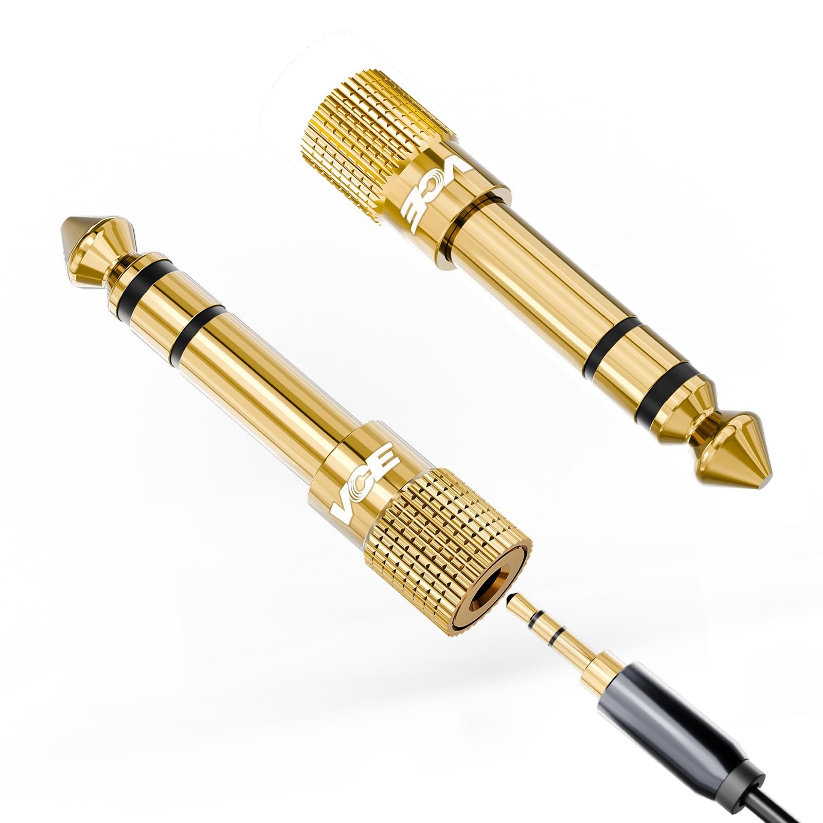 VCE 2-PACK 6.35mm (1/4 inch) to 3.5mm(1/8 inch) Male to Female Stereo Jack Adapter