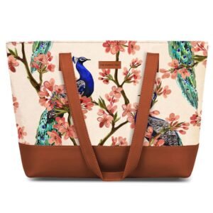 The Purple Tree Handcrafted Women’s Tote Bag with Vegan Leather Handles & Indian Prints, Shoulder Tote Bag and Handbag for Office and College (Pack of 1)