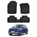 Amazon Basics 5D Custom Fit Car Floor Mats for Hyundai Venue | Odor Free Virgin Polymer | All Weather Waterproof Protection | Edge to Edge Coverage | 3 Piece Set