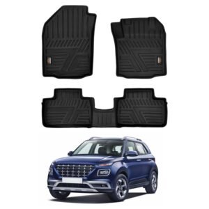 Amazon Basics 5D Custom Fit Car Floor Mats for Hyundai Venue | Odor Free Virgin Polymer | All Weather Waterproof Protection | Edge to Edge Coverage | 3 Piece Set