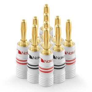 Nakamichi Excel Series 24k Gold Plated Banana Plug 12 AWG – 18 AWG Gauge Size 4mm for Speakers Amplifier Hi-Fi AV Receiver Stereo Home Theatre Audio Wire Cable Screw Connector 10 Pcs (5-Pairs)