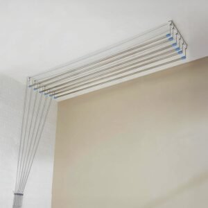 Amazon Basics Heavy-Duty Stainless Steel Ceiling Cloth Dryer (6 Pipes x 6 Feet) with UV-Protected Nylon Ropes – Balcony Clothes Drying Stand with Pulley Mechanism