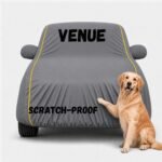 Waterproof Car Cover for Venue | Soft Cotton Lining Heavy Duty Triple Stitched Heat Resistant Outdoor Cover Comes with Mirror and Antenna Pocket Full Bottom Elastic (Grey)