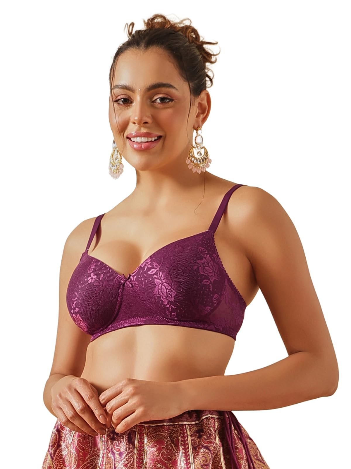 Clovia Women’s Lace Lightly Padded Wire Free Everyday Bra