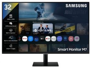 Samsung 32″ (80 cm) 4K M7 Vision AI Smart Monitor|UHD 3840 x 2160|Smart TV Experience with AI|Type-C|Apple AirPlay|Gaming Bar|Remote|Speakers|Wi-Fi|Bluetooth|AI Picture & Sound|LS32FM700UWXXL|Black