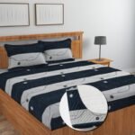 NEW LEAF Cotton Fitted King Bedsheets with 2 Pillow Covers | Elastic Fitted | Wrinklefree | Ultrasoft |Winter Bedsheet 200 to 220 tc Floral | 78×72+8 Inches, Striped Black & White