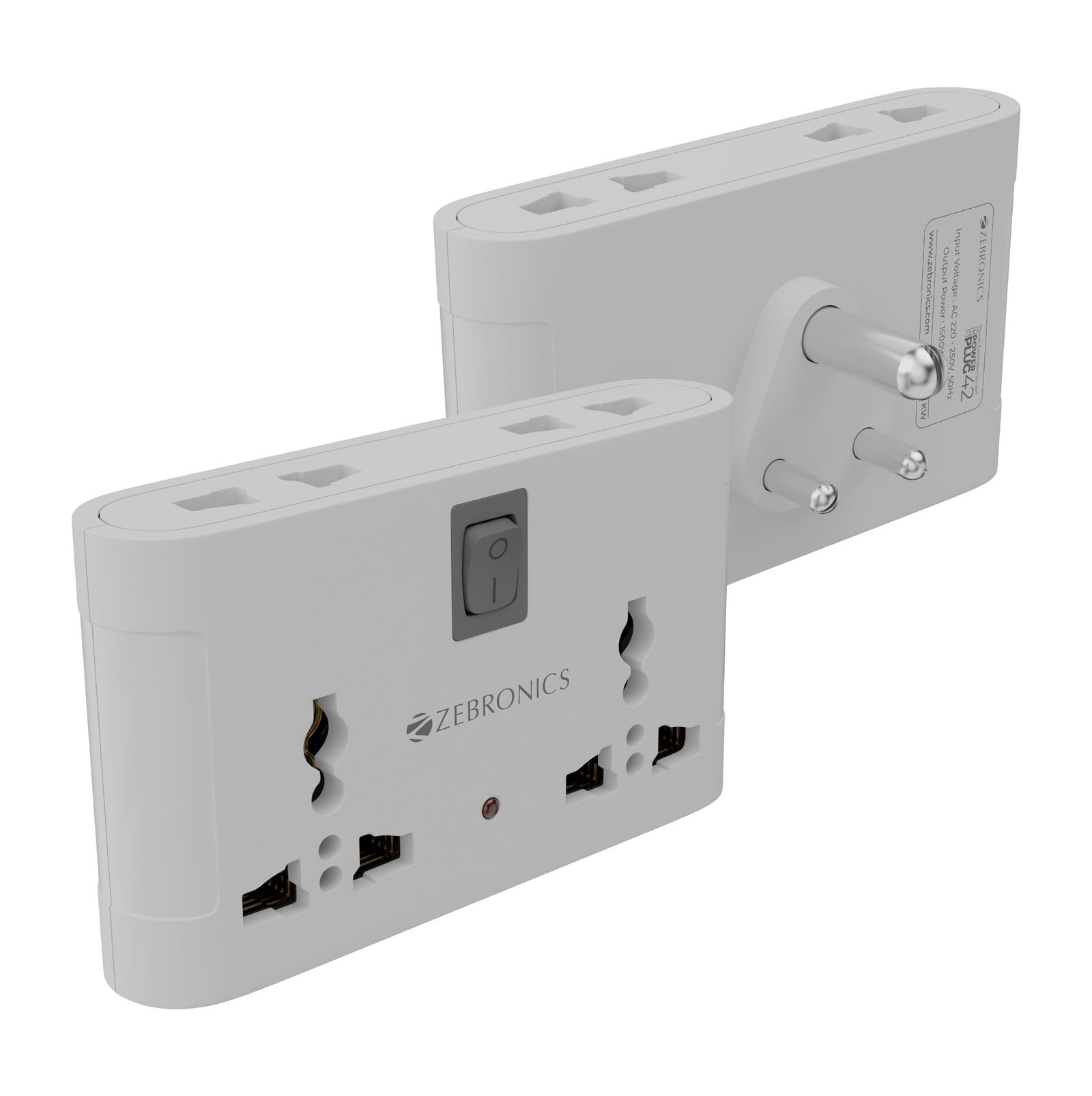Zebronics Power Extension Socket, 1500 Watts, 6 Amps, 4x High Quality Universal Socket, LED Indicator, On/Off Switch, Compact & Durable Design, for Office and Home Appliances (Power Plug 42)