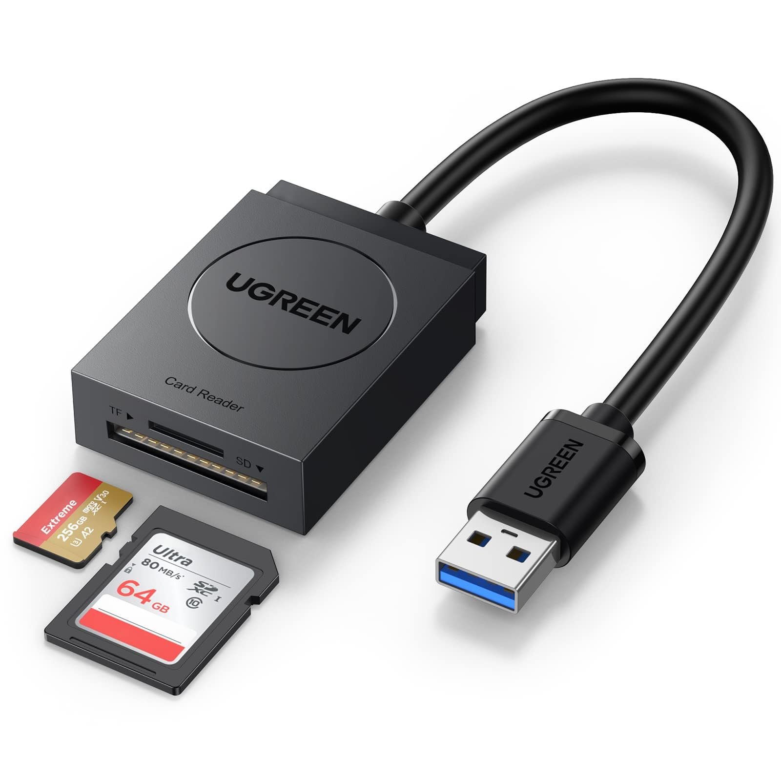 UGREEN USB 3.0 SD Card Reader, Dual Slots for SD, Micro SD Memory Cards