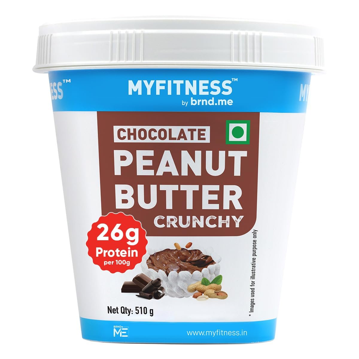 MYFITNESS Peanut Butter Chocolate Spread Crunchy 510g | 26g Protein & 9g Fiber | Tasty & Healthy Nut Butter Spread for Breakfast & Snacks | Cholesterol Free | Zero Trans Fat