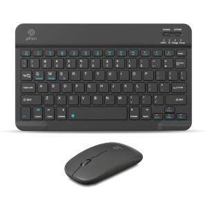 pTron Keyvo KW4 Mini Bluetooth Keyboard & Mouse Combo Set for iPad, Tablets, Smartphones, and Computers, 78 Keys, Ultra-Slim, w/ 1600 DPI Precision Optical Sensor (Black)