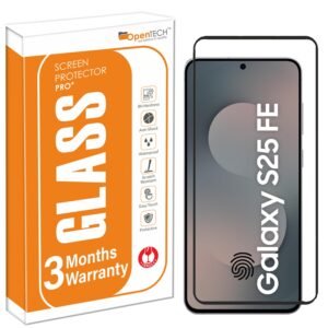 OpenTech® Military-Grade Gorilla Tempered Glass for Samsung Galaxy S25 FE 5G (6.7 Inch) with Edge to Edge Coverage – Case Friendly, Anti-scratch and Bubble free installation kit