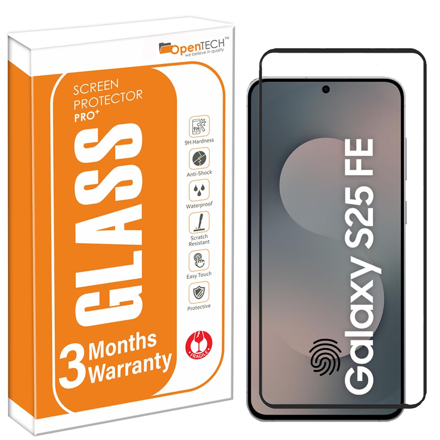 OpenTech® Military-Grade Gorilla Tempered Glass for Samsung Galaxy S25 FE 5G (6.7 Inch) with Edge to Edge Coverage – Case Friendly, Anti-scratch and Bubble free installation kit