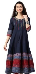 Yash Gallery Women’s Cotton Embroidered Regular Fit Anarkali Kurta for Women