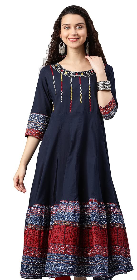 Yash Gallery Women’s Cotton Embroidered Regular Fit Anarkali Kurta for Women