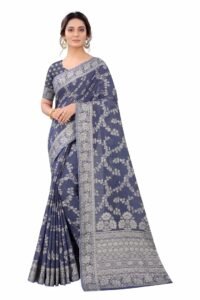 SWORNOF Women’s Lucknowi Chikankari Linen cotton Woven Sarees For Women with Blouse sarees for Women