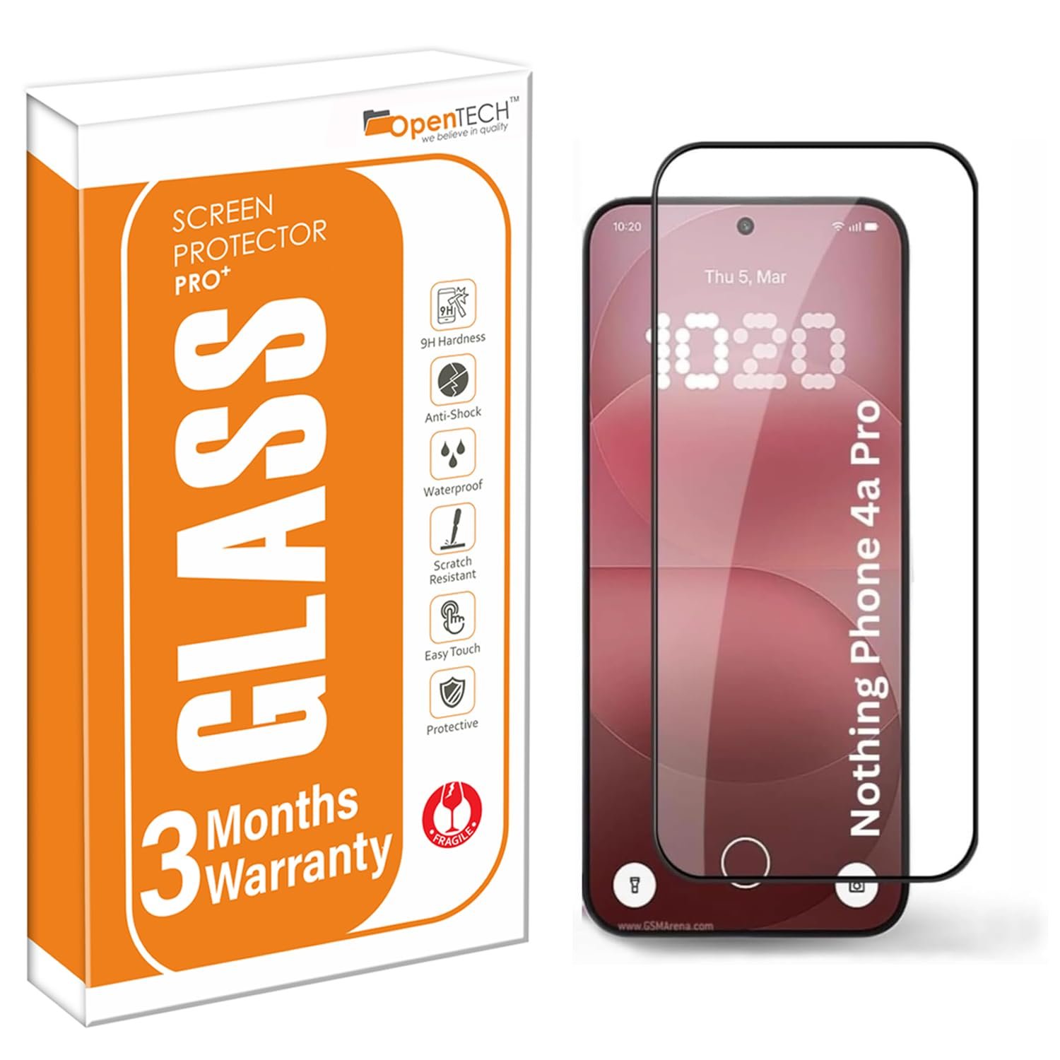 OpenTech® Military-Grade Tempered Glass Screen Protector for Nothing Phone 4A / Nothing Phone 4A Pro with Edge to Edge Coverage – Case Friendly, Anti-scratch and Bubble free installation kit