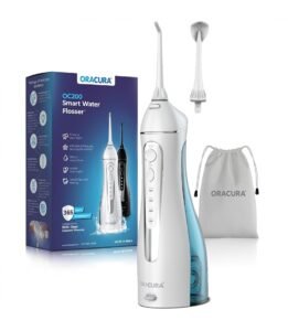 ORACURA® Smart PLUS Water Flosser® OC200 LITE White with 2 Nozzle tips | Portable & Rechargeable | Custom 8 Water Pressure Settings | 200ml Water Tank Capacity | IPX7 Waterproof | 365 Days Warranty