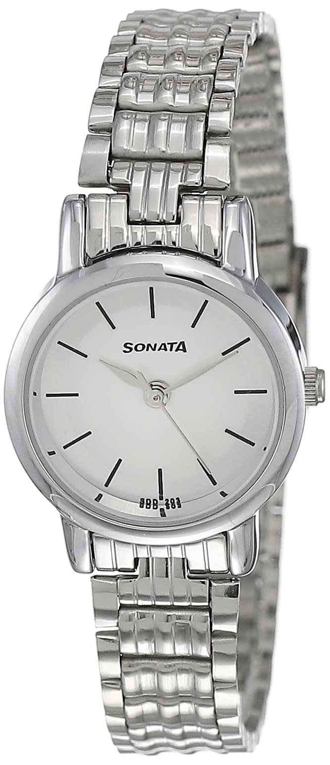 Sonata Quartz Analog White Dial Silver Stainless Steel Strap Watch For Women – NT8976SM01W