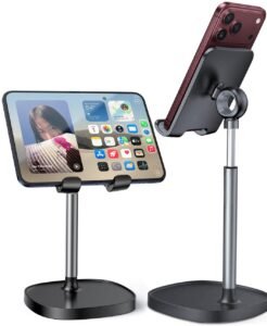 LISEN Cell Phone Stand, Angle Height Adjustable Phone Stand for Desk, Thick Case Friendly Phone Holder Stand, Taller iPhone Stand Compatible with All Mobile Phones,iPhone,Switch,iPad,Tablet(4-10in)