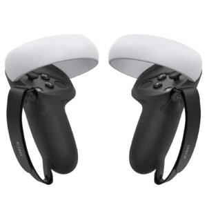 KIWI design Controller Grips Compatible with Q 2 Accessories, Silicone Grip Cover Protector with Knuckle Straps (Black, 1 Pair)