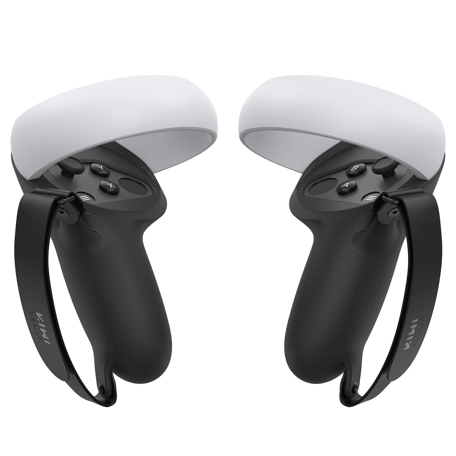 KIWI design Controller Grips Compatible with Q 2 Accessories, Silicone Grip Cover Protector with Knuckle Straps (Black, 1 Pair)