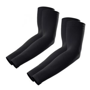 KUHNMARVIN 2 Pairs Arm Sleeves Compression UV Protection Cooling Sun Sleeves Tattoo Cover Up Basketball Arm Sleeves Football Volleyball Sleeve Softball Pickleball (Black).