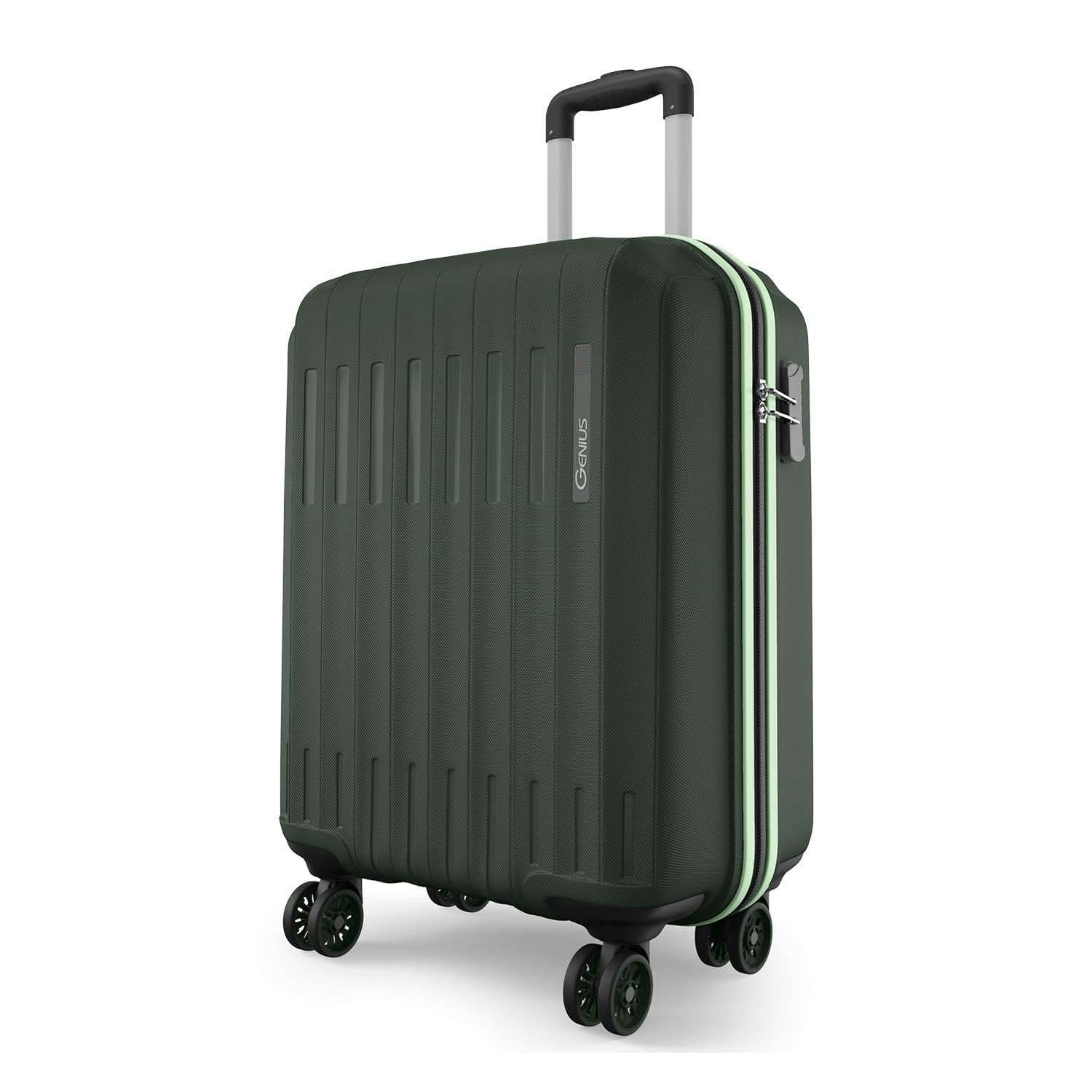 Safari Genius Alley 55cm Cabin Trolley Bag Hard Case Polypropylene, 4 Spinner Wheels, 360° Wheeling Carry on Luggage, Travel Bag, Suitcase, Trolley Bags, Green
