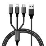 BESTOR® 3-in-1 Multi Charging Cable – Nylon Braided Fast Charging Cable for Android, iOS, Type-C Devices – Compatible with Smartphones & Tablets (Black)